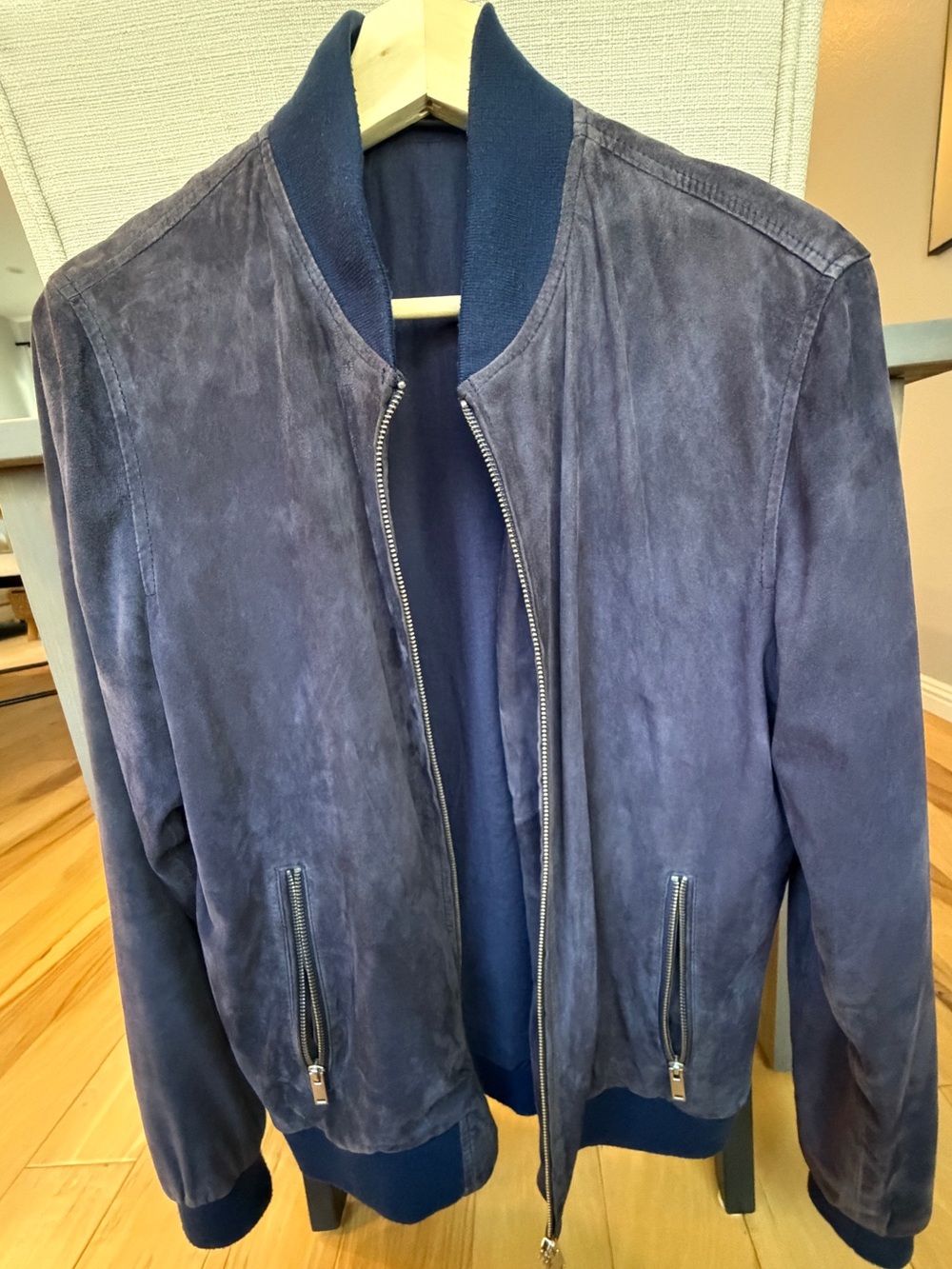 Men's Italian Navy Suede Bomber Jacket